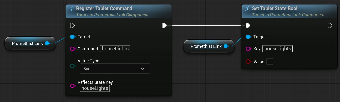 Blueprint graph showing Register Tablet Command and Set Tablet State Bool