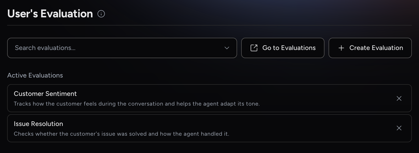 User’s Evaluation section with the search field