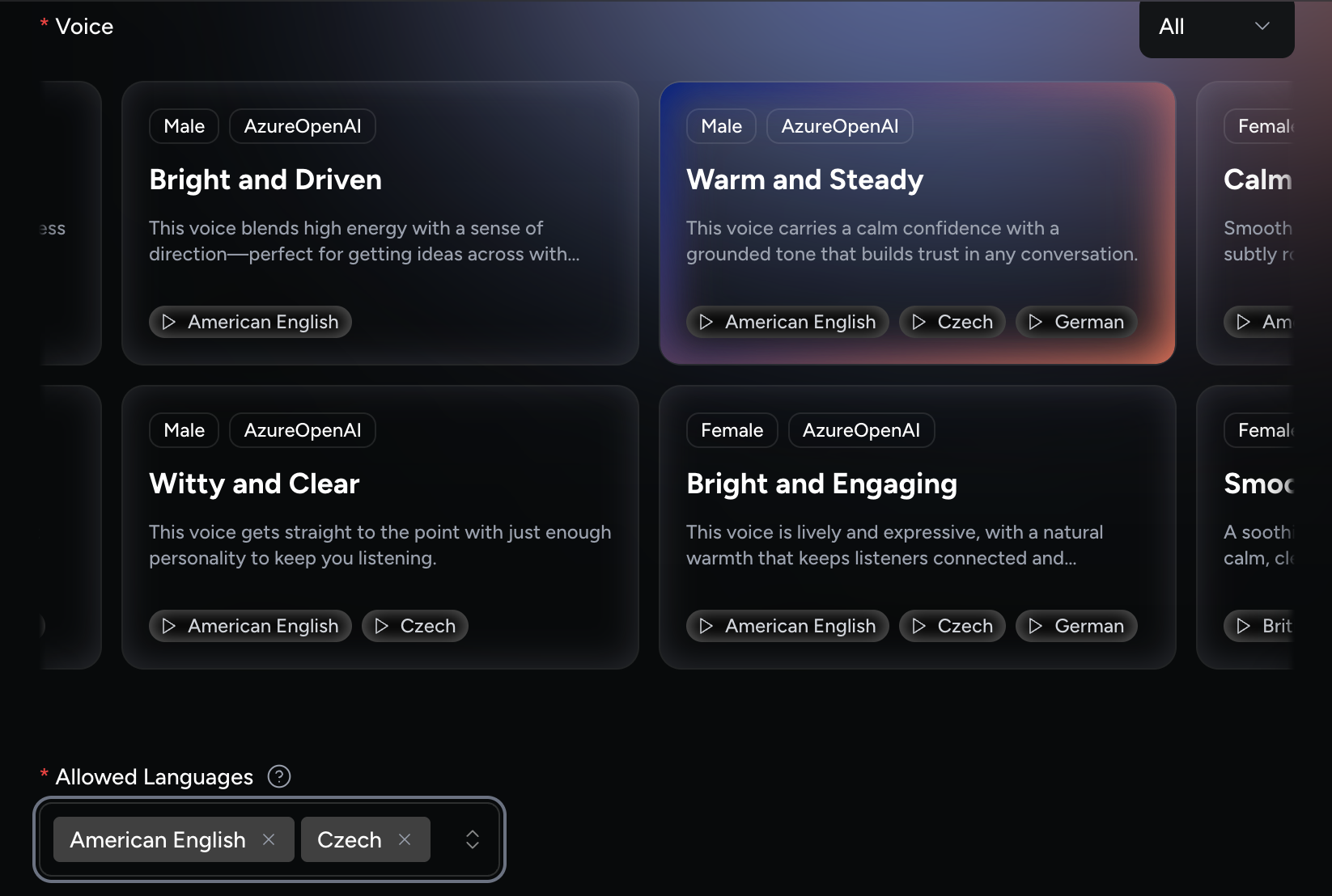 Voice and Allowed Languages
