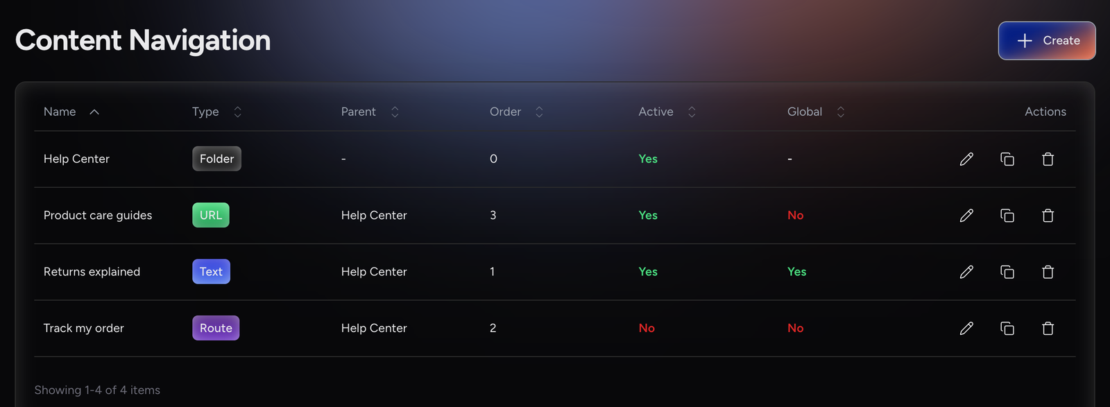 Content Navigation list with a folder and Text